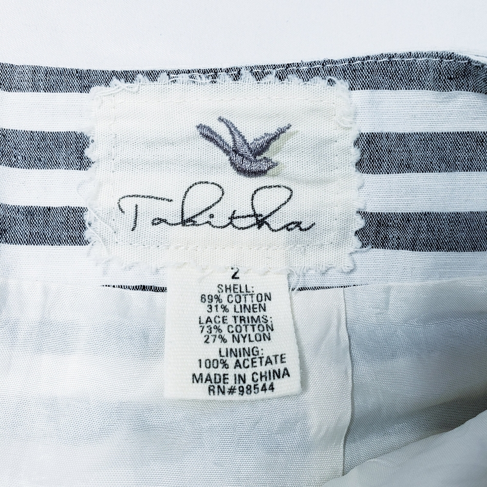 Tabitha Cream and Gray Lace-Striped Mini Skirt - Picture 9 of 10